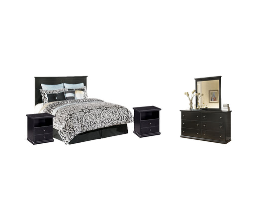 Maribel / Panel Headboard With Mirrored Dresser And 2 Nightstands