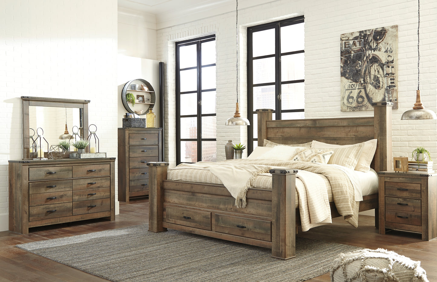 Trinell  Poster Bed With Dresser, Chest And Nightstand