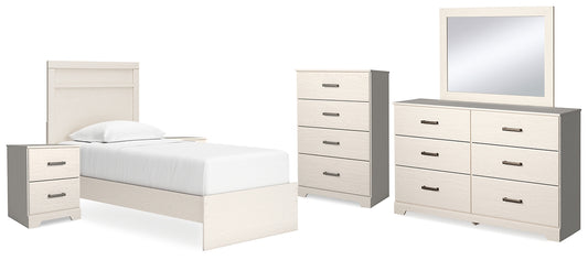 Stelsie  Panel Bed With Mirrored Dresser, Chest And 2 Nightstands