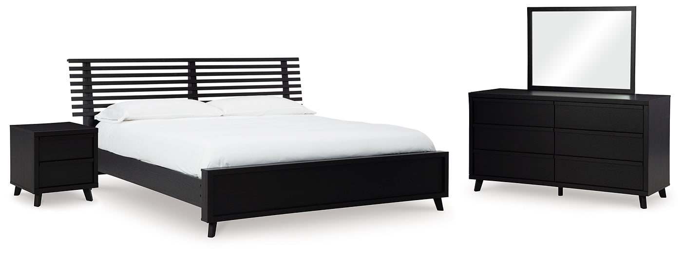 Danziar  Panel Bed With Mirrored Dresser And Nightstand