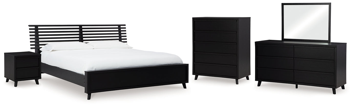 Danziar  Panel Bed With Mirrored Dresser, Chest And Nightstand