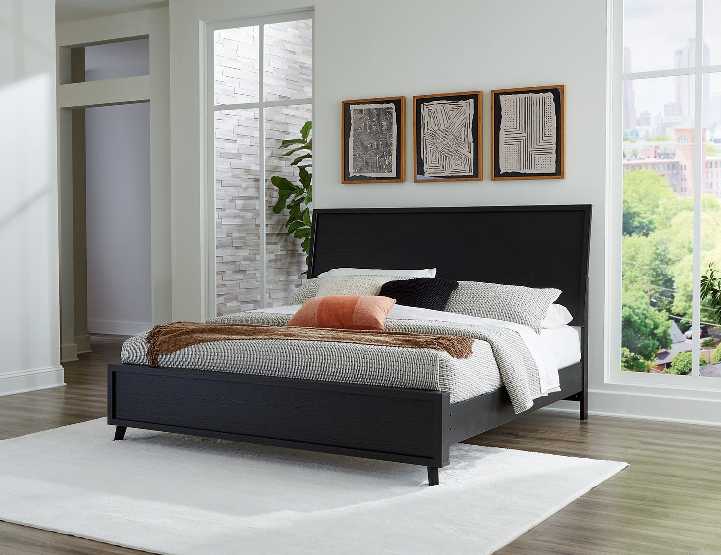 Danziar  Panel Bed With Mirrored Dresser And Nightstand