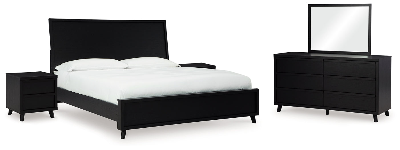 Danziar  Panel Bed With Mirrored Dresser And 2 Nightstands