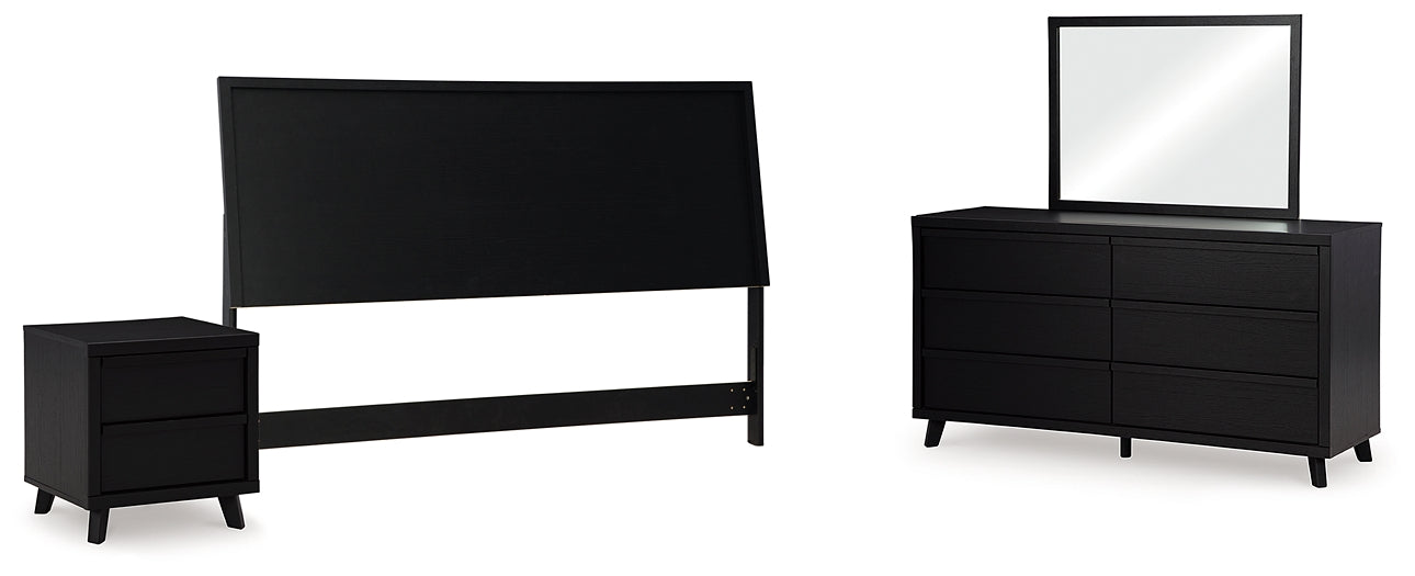 Danziar  Panel Headboard With Mirrored Dresser And Nightstand