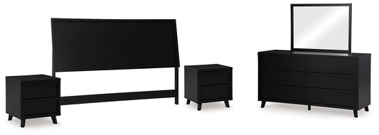 Danziar  Panel Headboard With Mirrored Dresser And 2 Nightstands