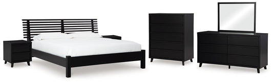 Danziar  Panel Bed With Mirrored Dresser, Chest And 2 Nightstands