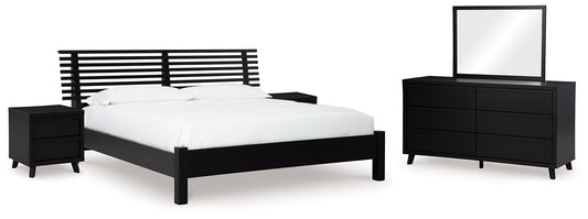 Danziar  Panel Bed With Mirrored Dresser And 2 Nightstands