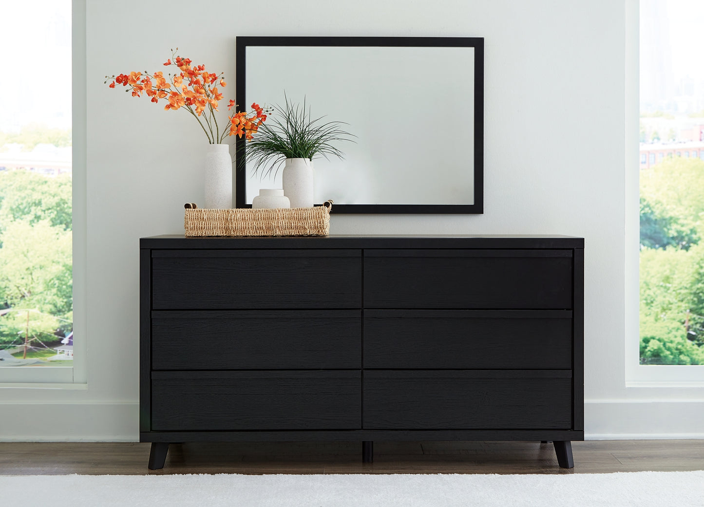 Danziar  Panel Bed With Mirrored Dresser And Nightstand