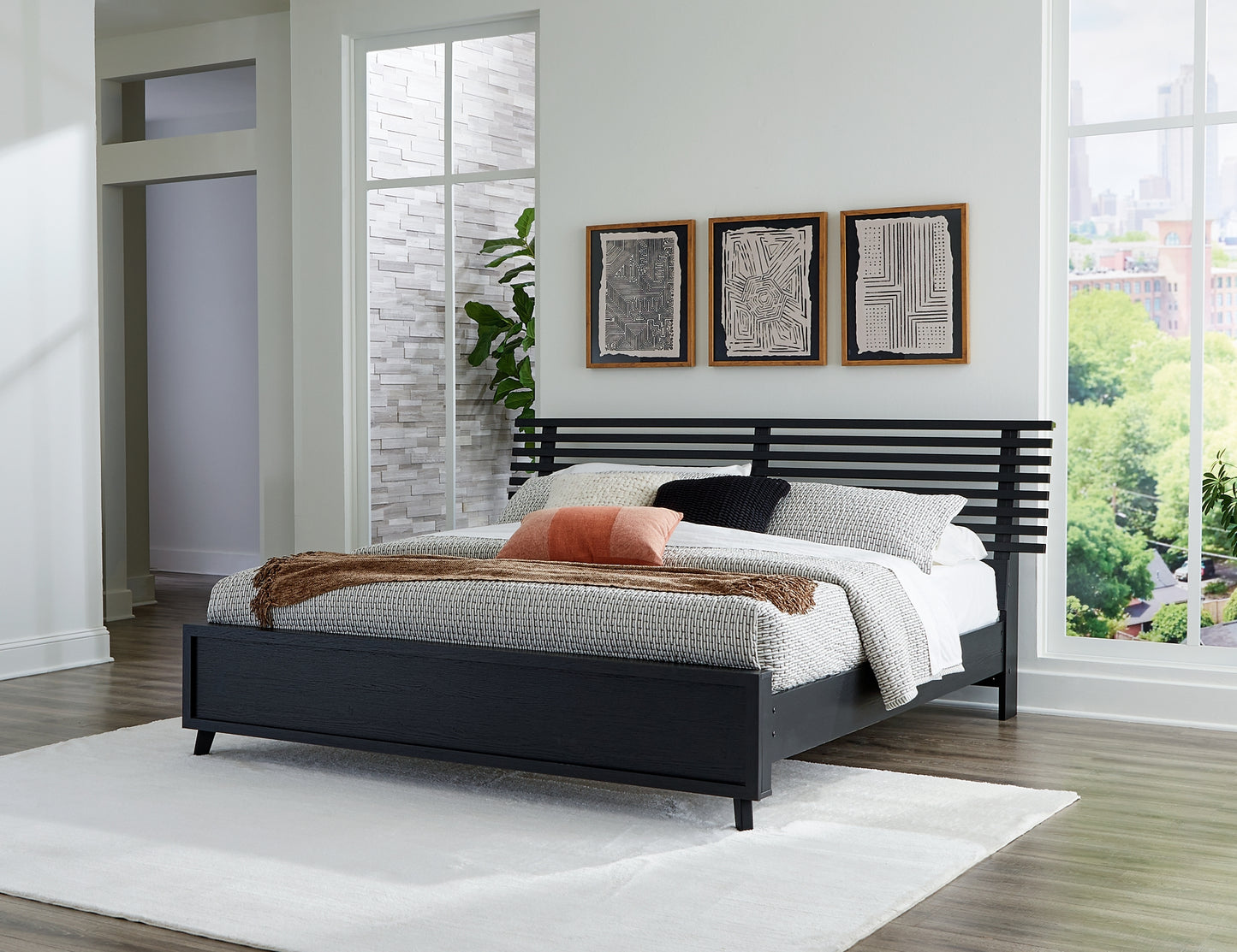 Danziar  Panel Bed With Mirrored Dresser, Chest And Nightstand