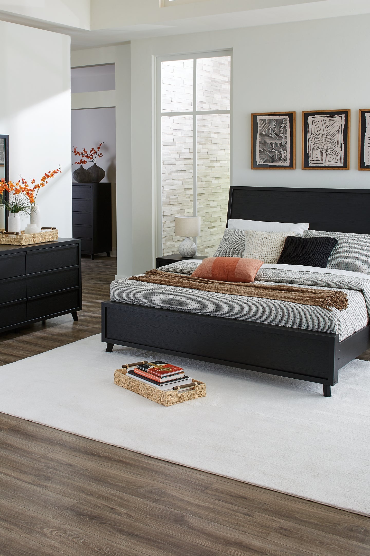 Danziar  Panel Bed With Mirrored Dresser, Chest And Nightstand