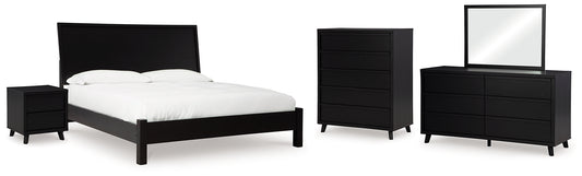 Danziar  Panel Bed With Mirrored Dresser, Chest And Nightstand