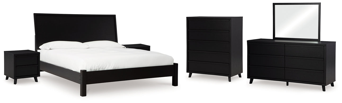 Danziar  Panel Bed With Mirrored Dresser, Chest And 2 Nightstands