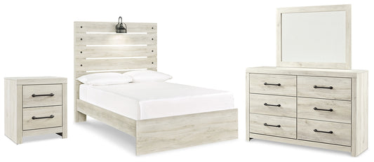 Cambeck  Panel Bed With Mirrored Dresser And Nightstand