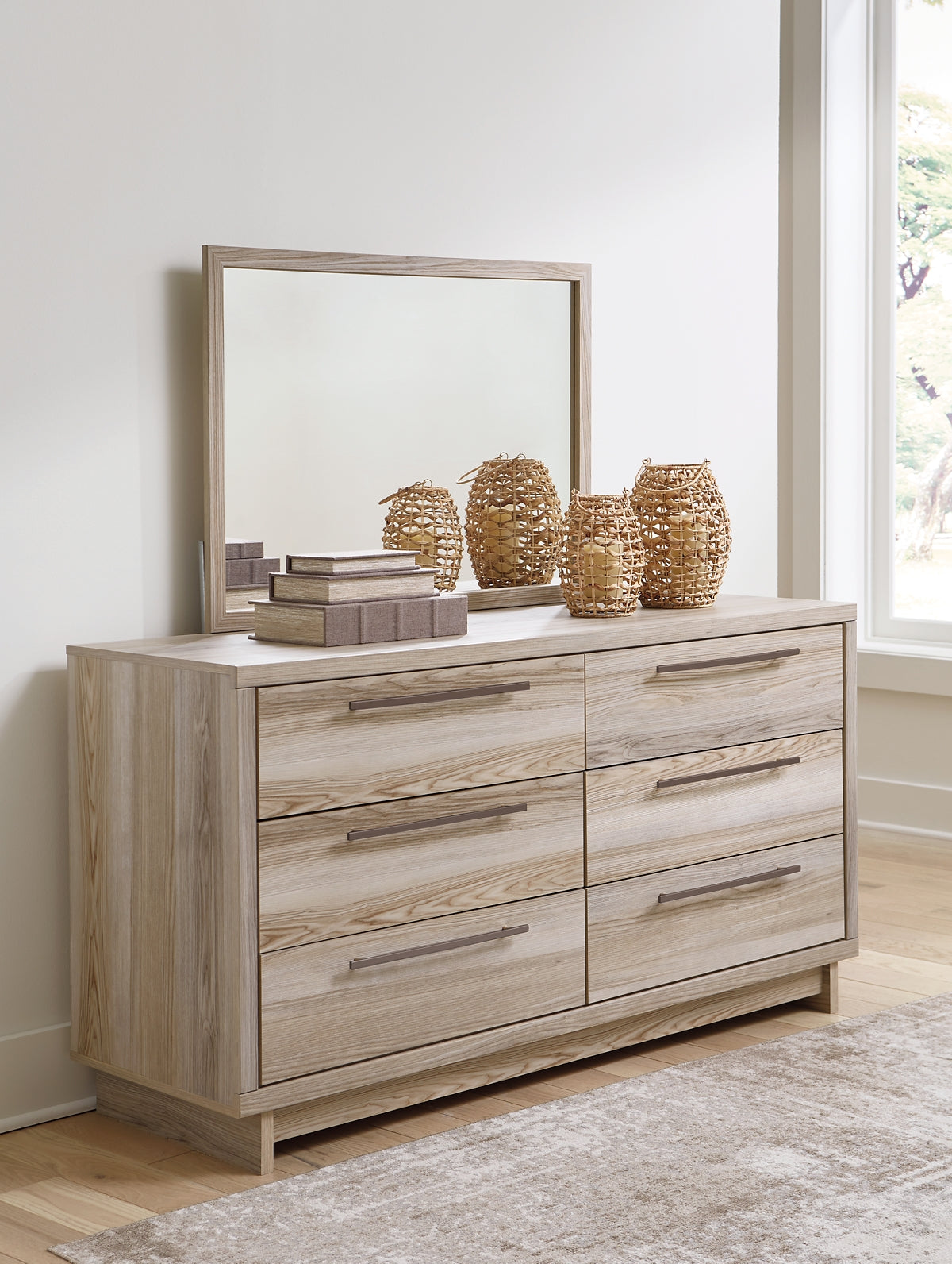 Hasbrick  Panel Bed With Mirrored Dresser, Chest And Nightstand