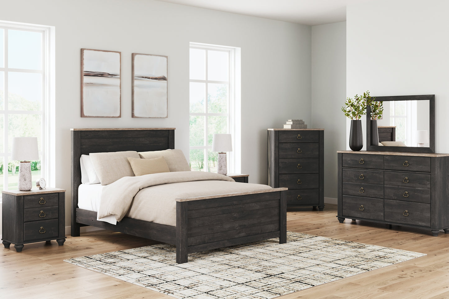 Nanforth  Panel Bed With Dresser And Nightstand