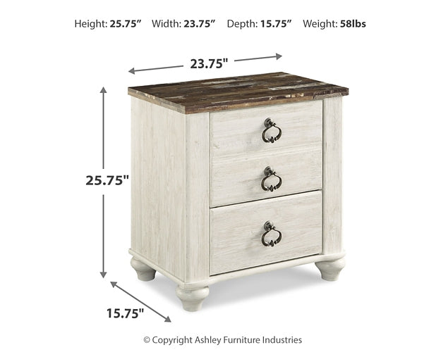 Willowton  Panel Bed With Mirrored Dresser And Nightstand