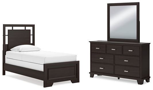 Covetown  Panel Bed With Mirrored Dresser