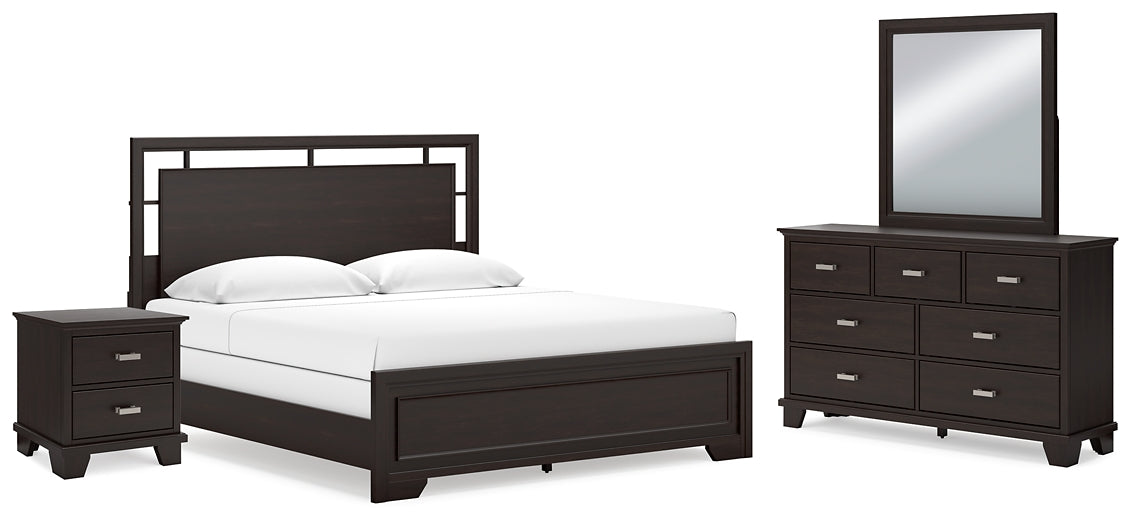 Covetown  Panel Bed With Mirrored Dresser And Nightstand