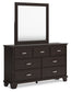 Covetown California  Panel Bed With Mirrored Dresser, Chest And 2 Nightstands