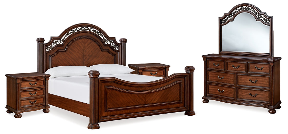 Lavinton  Poster Bed With Mirrored Dresser And Nightstand