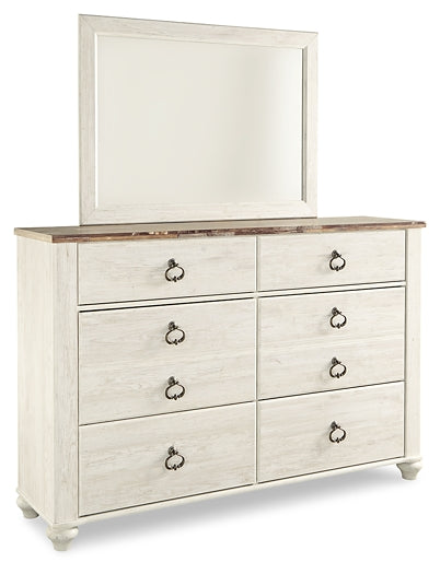 Willowton  Panel Bed With Mirrored Dresser And Nightstand