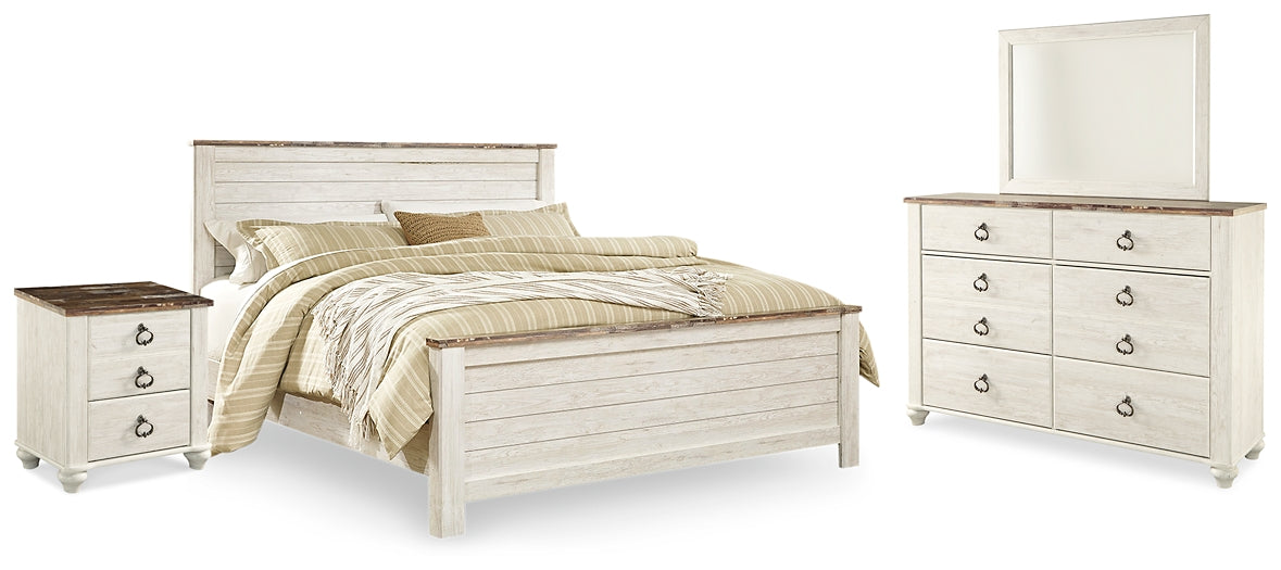 Willowton  Panel Bed With Mirrored Dresser And Nightstand