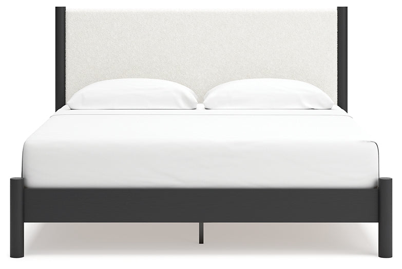 Cadmori  Upholstered Panel Bed With Mirrored Dresser, Chest And 2 Nightstands