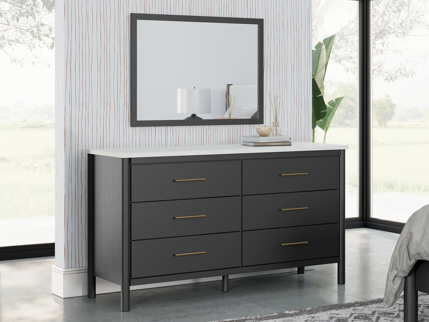 Cadmori  Upholstered Panel Bed With Mirrored Dresser And Nightstand