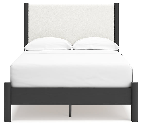 Cadmori  Upholstered Panel Bed With Mirrored Dresser And 2 Nightstands