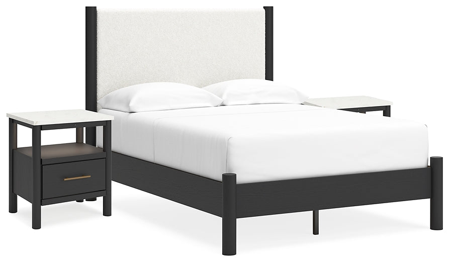 Cadmori  Upholstered Panel Bed With 2 Nightstands