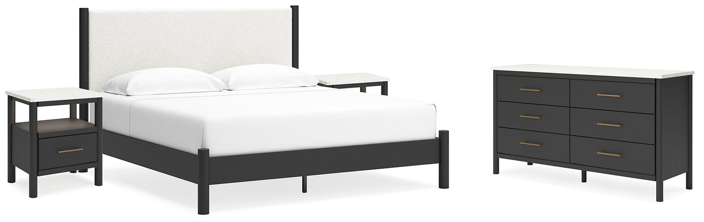 Cadmori  Upholstered Panel Bed With Dresser And 2 Nightstands