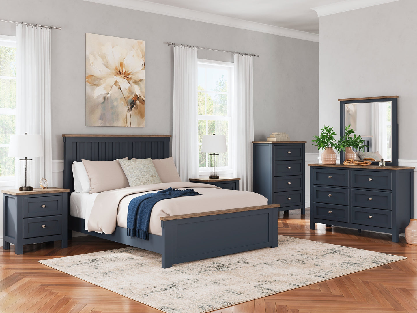 Landocken  Panel Bed With Mirrored Dresser, Chest And 2 Nightstands