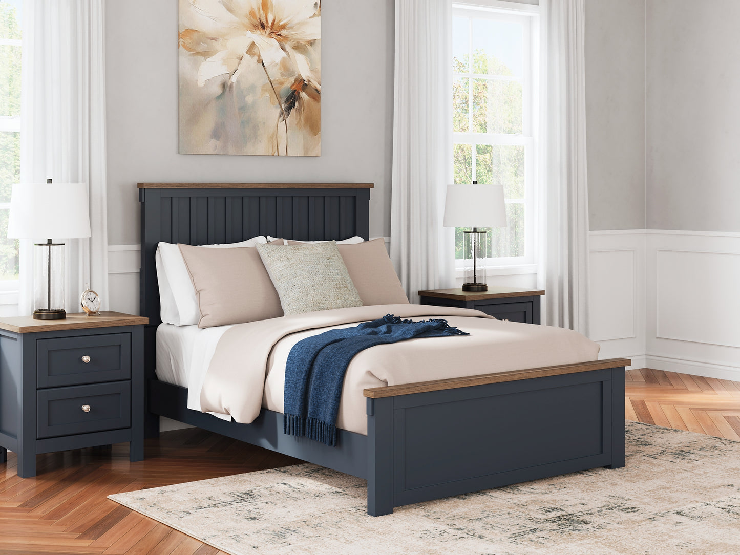 Landocken  Panel Bed With 2 Nightstands