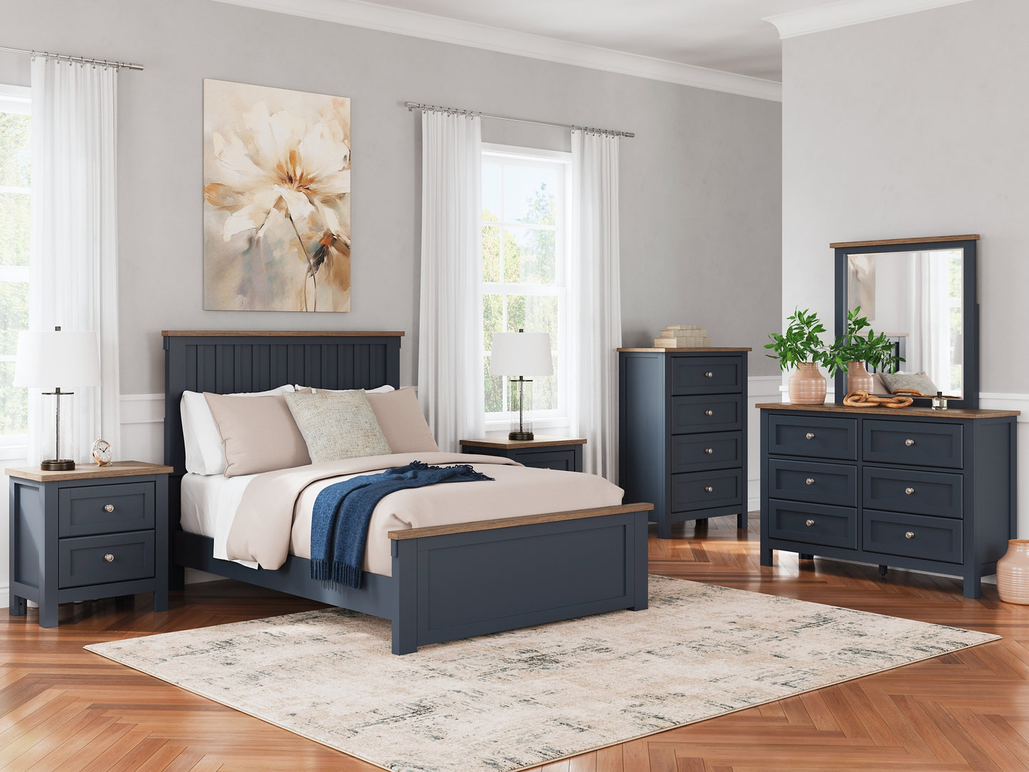 Landocken  Panel Bed With Mirrored Dresser, Chest And Nightstand