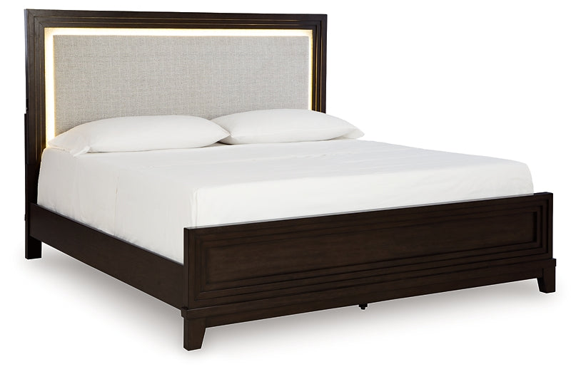 Neymorton  Upholstered Panel Bed With Dresser And 2 Nightstands