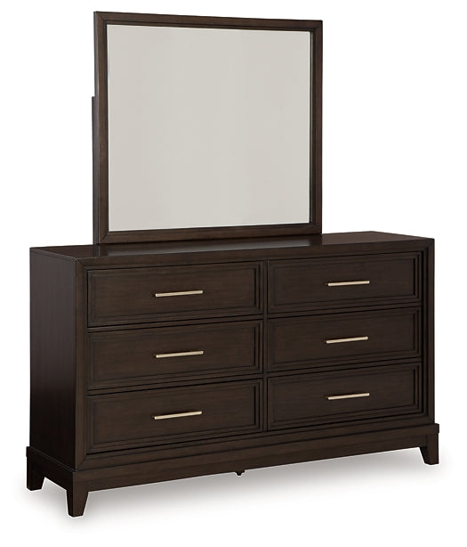 Neymorton California  Upholstered Panel Bed With Mirrored Dresser And Chest