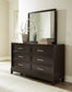 Neymorton  Upholstered Panel Bed With Mirrored Dresser, Chest And 2 Nightstands