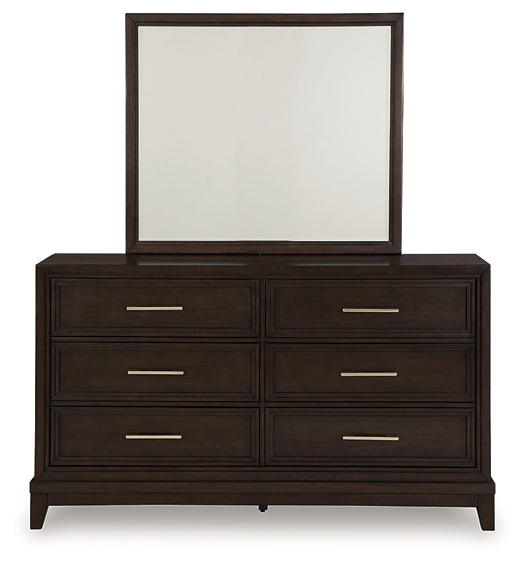 Neymorton California  Upholstered Panel Bed With Mirrored Dresser And 2 Nightstands