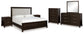 Neymorton  Upholstered Panel Bed With Mirrored Dresser, Chest And 2 Nightstands