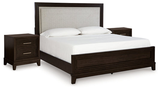 Neymorton  Upholstered Panel Bed With 2 Nightstands