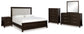 Neymorton  Upholstered Panel Bed With Mirrored Dresser, Chest And Nightstand