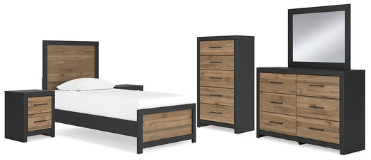 Vertani  Panel Bed With Mirrored Dresser, Chest And 2 Nightstands