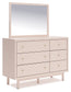 Wistenpine  Upholstered Panel Bed With Mirrored Dresser