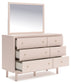 Wistenpine  Upholstered Panel Bed With Mirrored Dresser