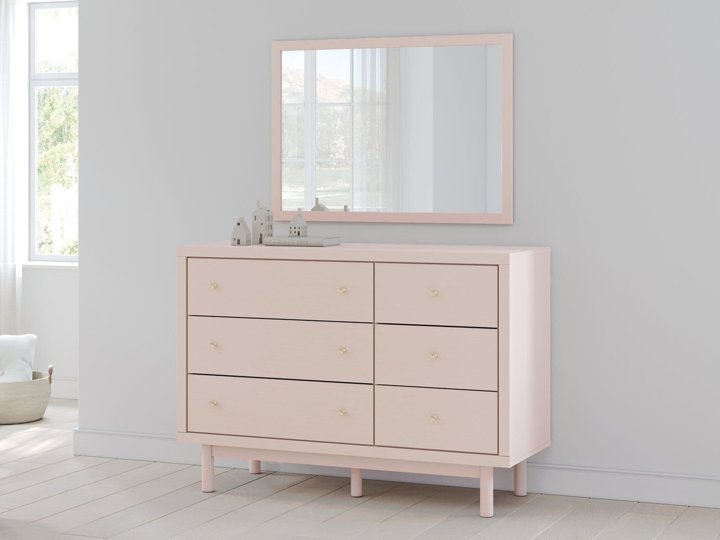 Wistenpine  Upholstered Panel Bed With Mirrored Dresser