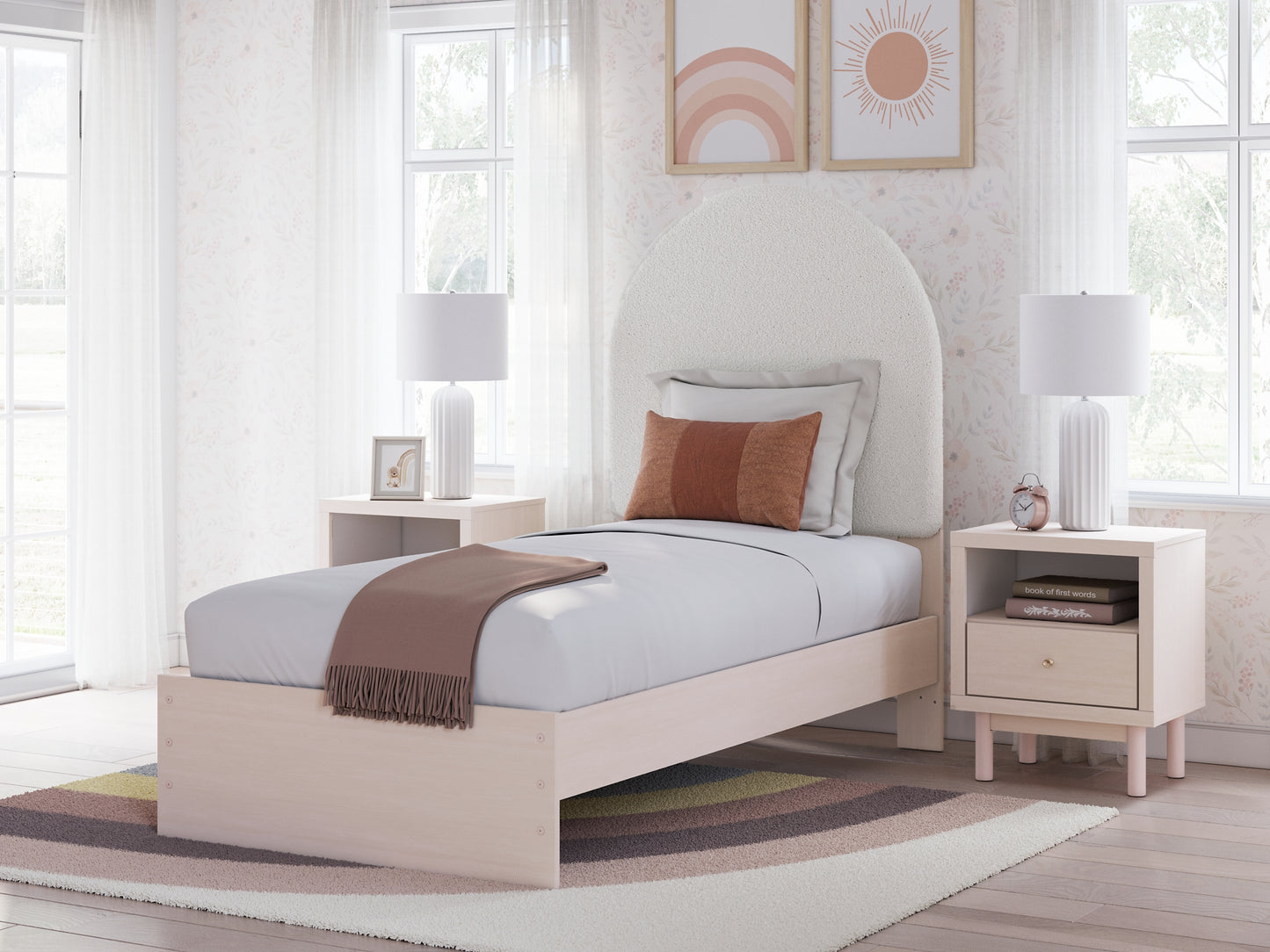 Wistenpine  Upholstered Panel Bed With Mirrored Dresser