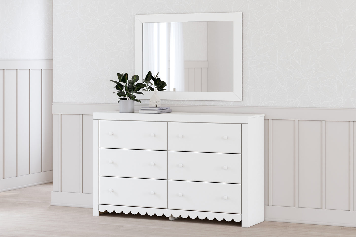 Mollviney  Panel Headboard With Mirrored Dresser