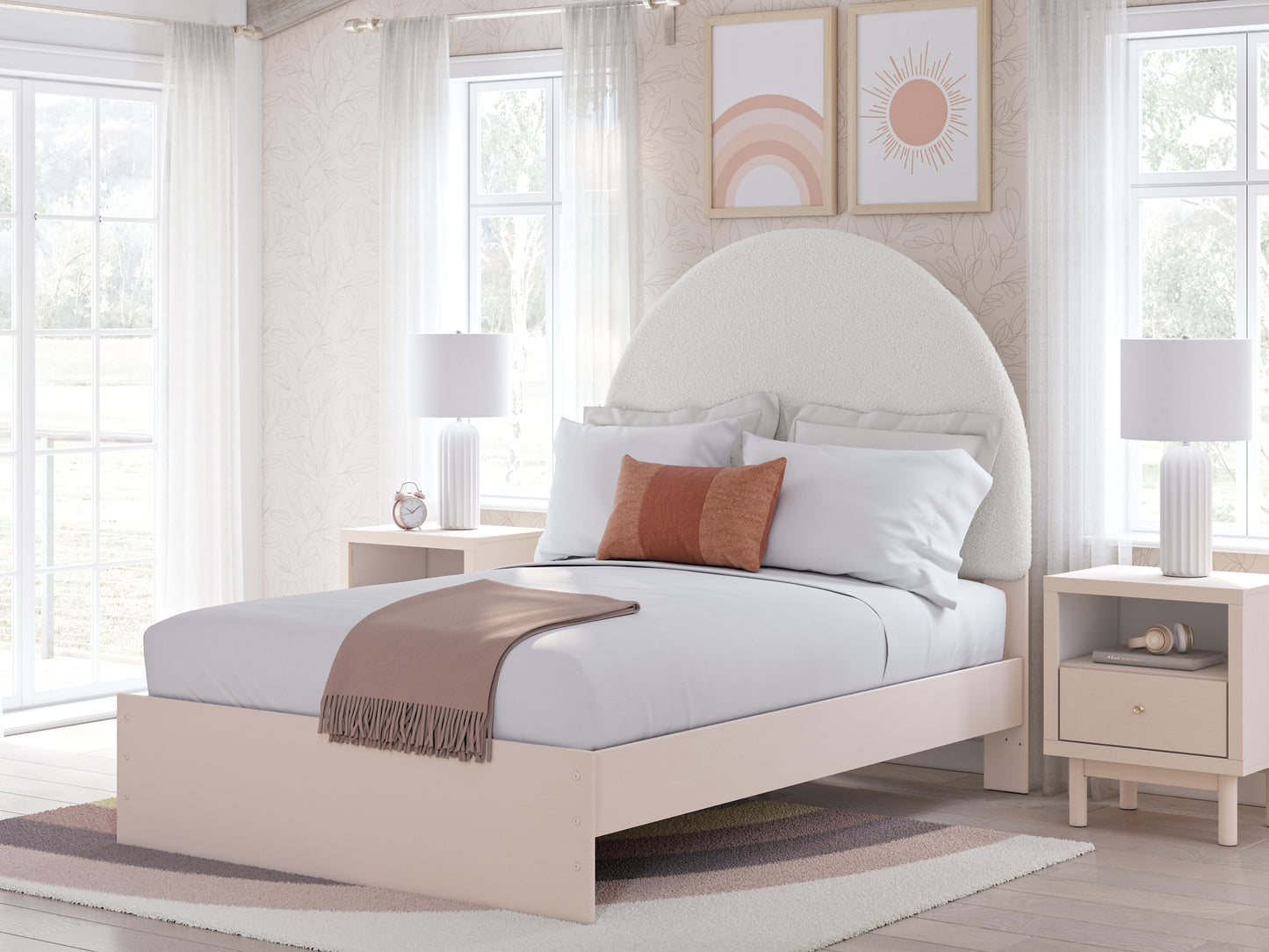 Wistenpine  Upholstered Panel Bed With Mirrored Dresser