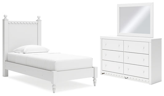 Mollviney  Panel Bed With Mirrored Dresser