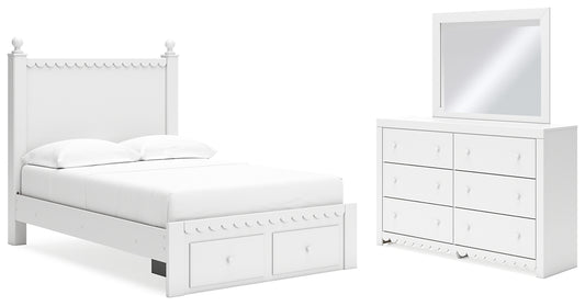 Mollviney  Panel Storage Bed With Mirrored Dresser